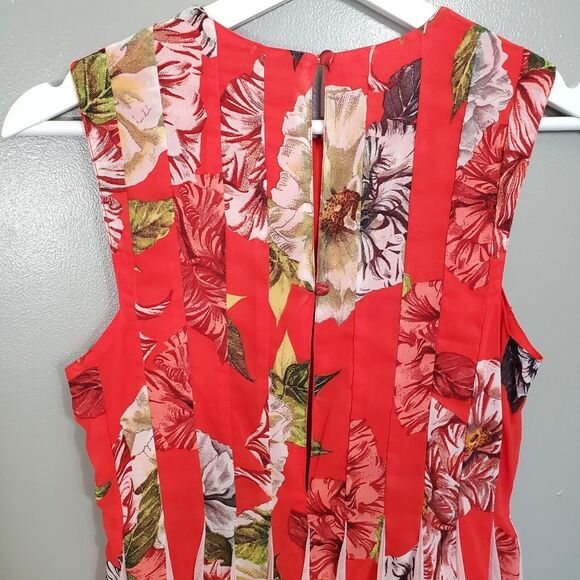 ASOS Dress Womens Petite Size 2 Red Floral Mesh Insert Fit and Flare Midi New - Picture 5 of 14